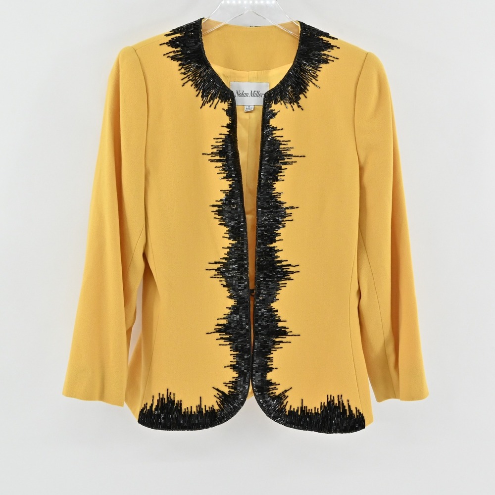 Vtg Nolan Miller Wool‎ Beaded Jacket Tank Set Size 8 Yellow Retro Glam Hong Kong - Picture 2 of 16